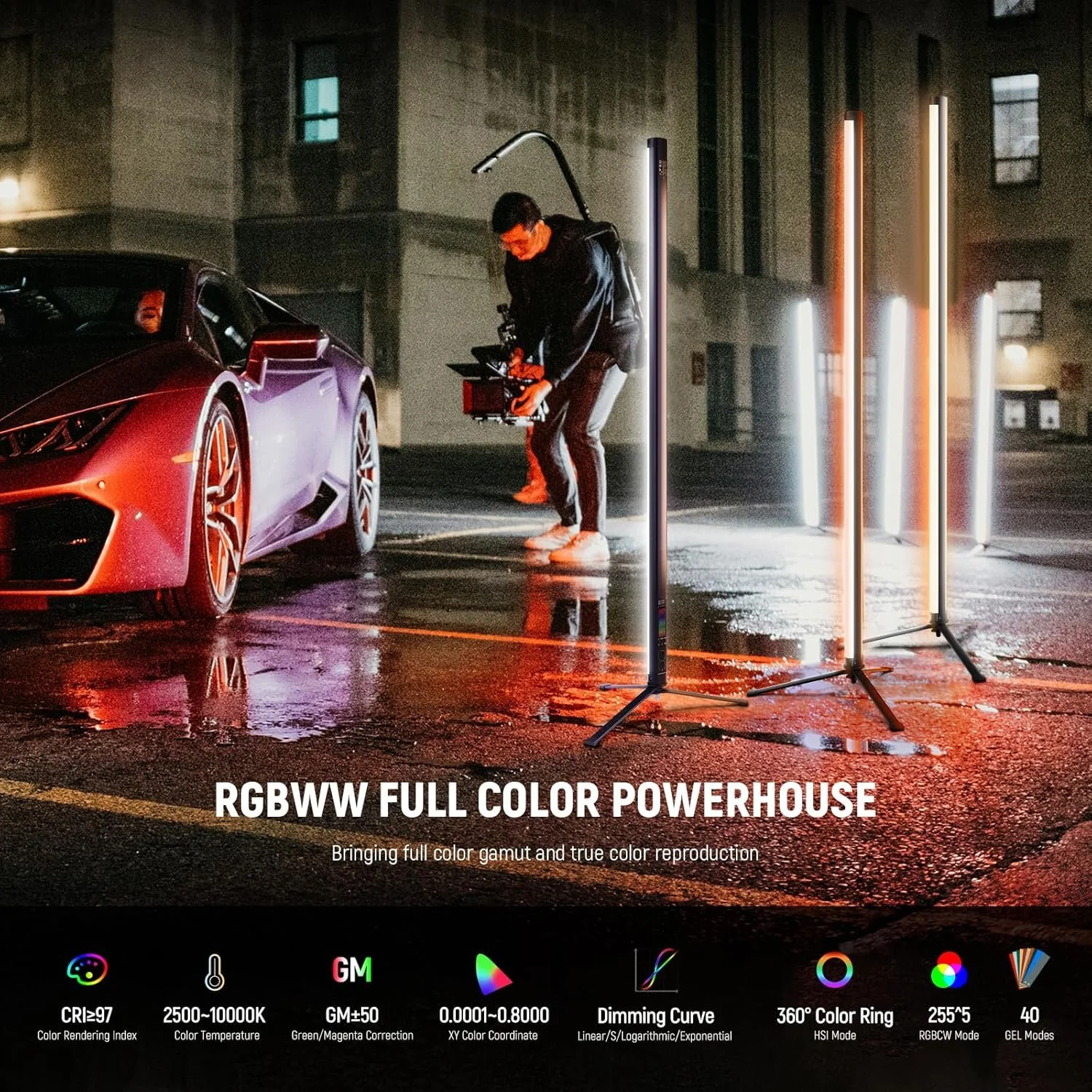 LED лампа-стік NEEWER TL120C RGB 42 Вт Чорний (2A42BD), фото №7