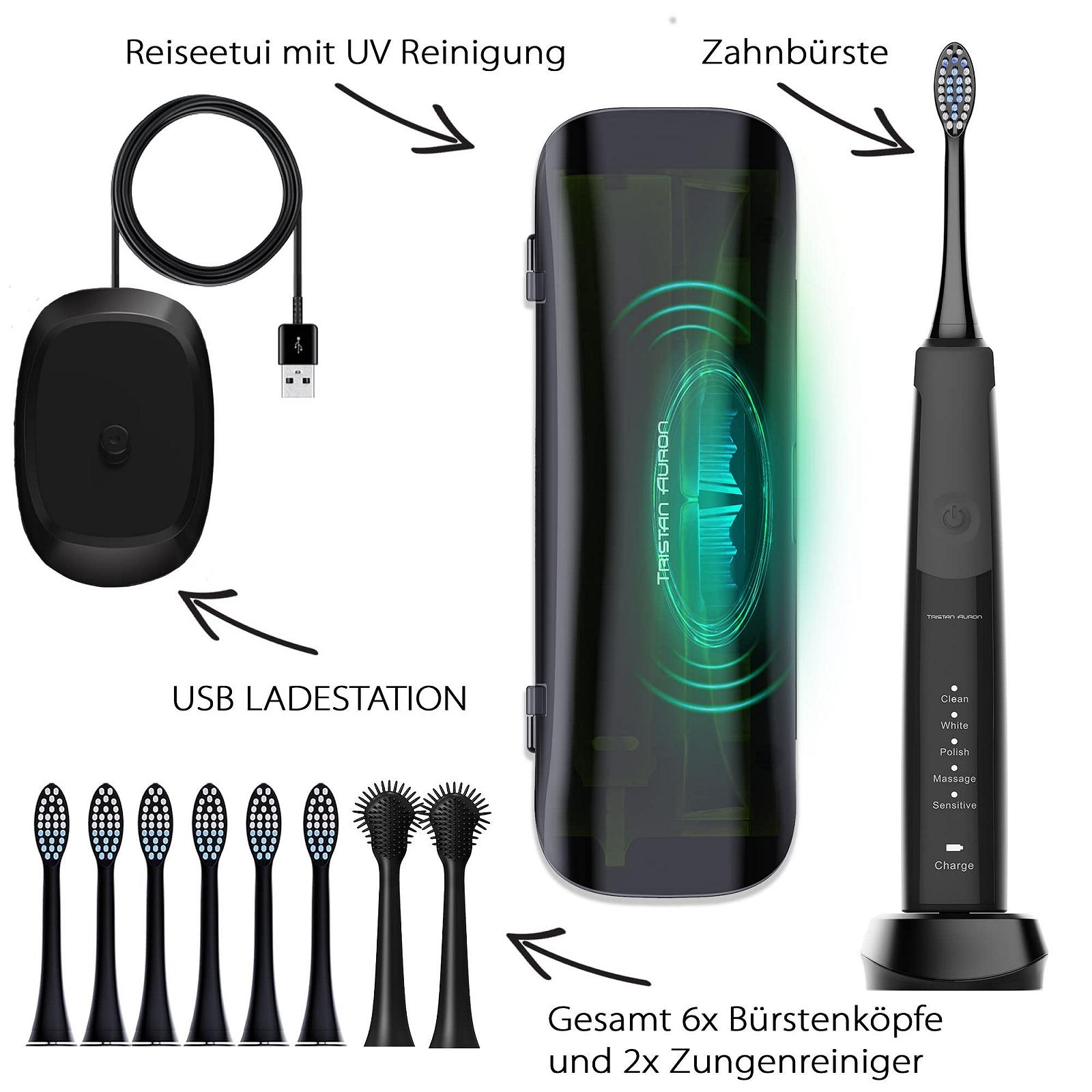 Електрична звукова зубна щітка Tristan Auron SonicMaster 55,000 VPM 5 режимів Black, фото №8