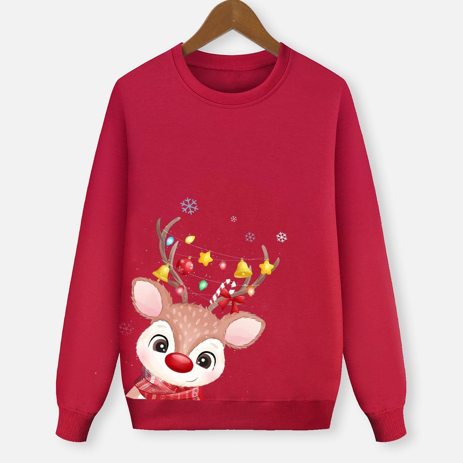 Рождественский свитшот для семьи, повседневный, 2024, с длинными рукавами, праздничный, теплый, женский, свободного кроя, модный, снежинки, фото №3
