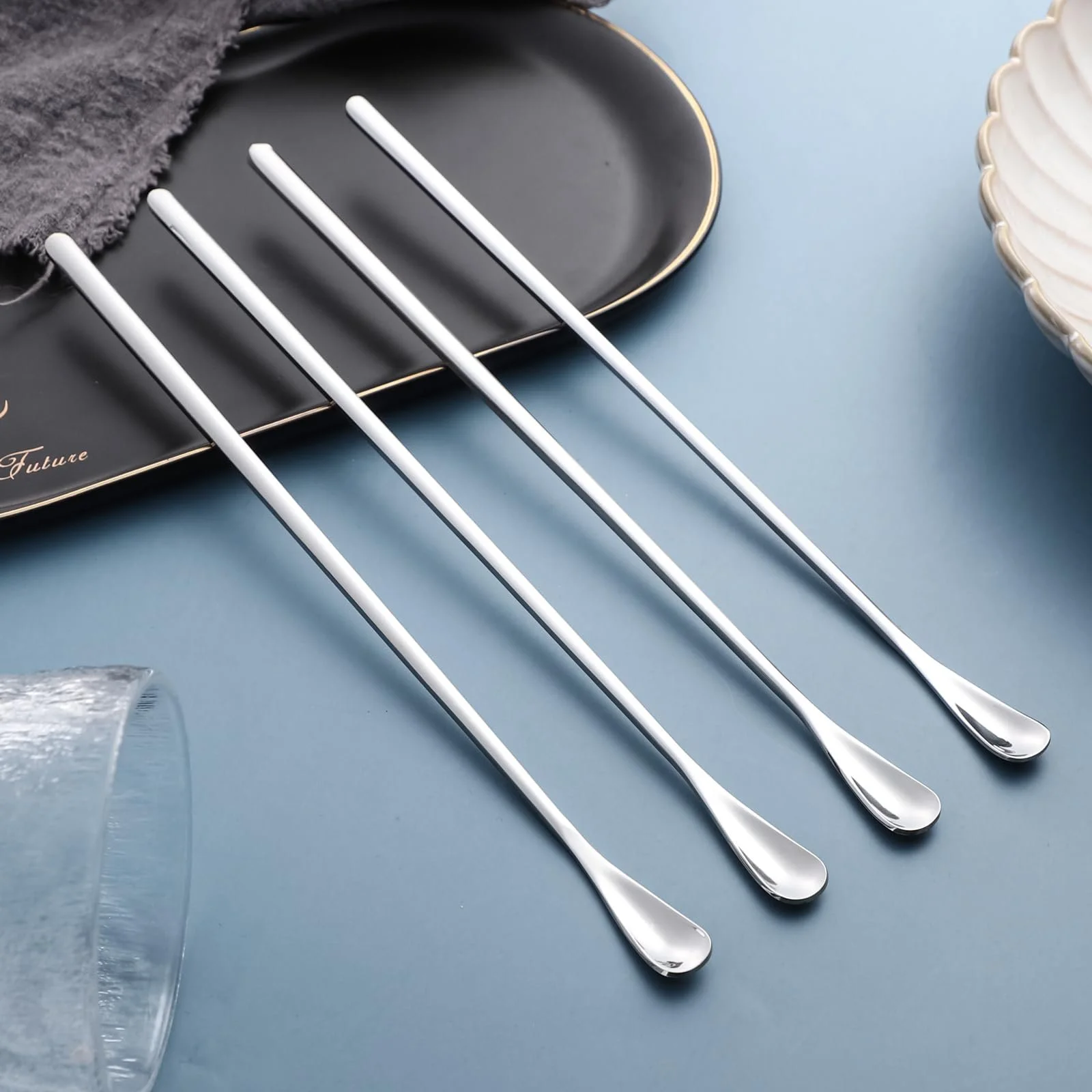 Ложка для холодного чаю, Довга, Набір з 4 мішальних ложок з нержавіючої сталі для кави, чаю, напоїв, коктейлів (LL4), фото №3 Ложка для холодного чаю, Довга, Набір з 4 мішальних ложок з нержавіючої сталі для кави, чаю, напоїв, коктейлів (LL4), фото №3