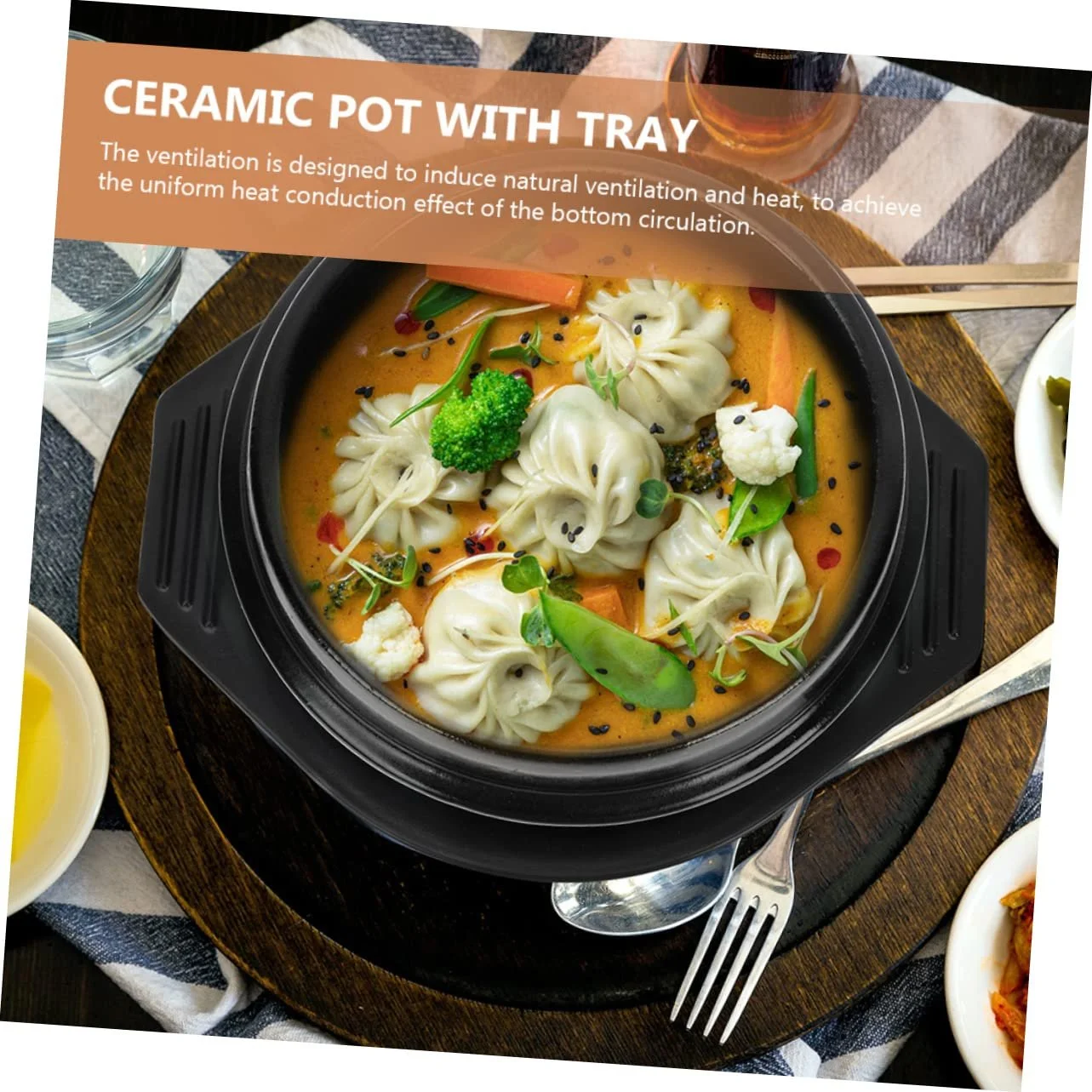 Керамічна каструля Sosoport 1 набір з підставкою багатофункціональна чаша для бібімбапа супу пасти, фото №2