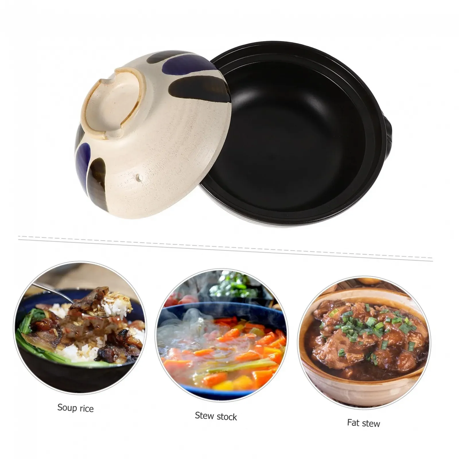 Кастрюля керамическая LIFKOME Vintage Japanese Dutch Oven с крышкой и двойными ручками, фото №8