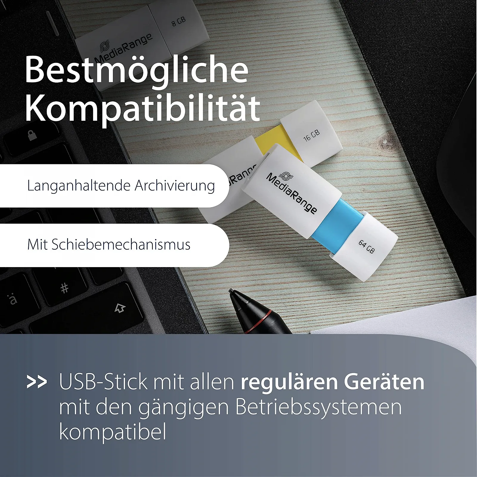 USB-флеш-накопичувач MediaRange Colour Edition 64GB USB 2.0 зі зсувним механізмом до 16МБ/с Light Blue, фото №4 USB-флеш-накопичувач MediaRange Colour Edition 64GB USB 2.0 зі зсувним механізмом до 16МБ/с Light Blue, фото №4