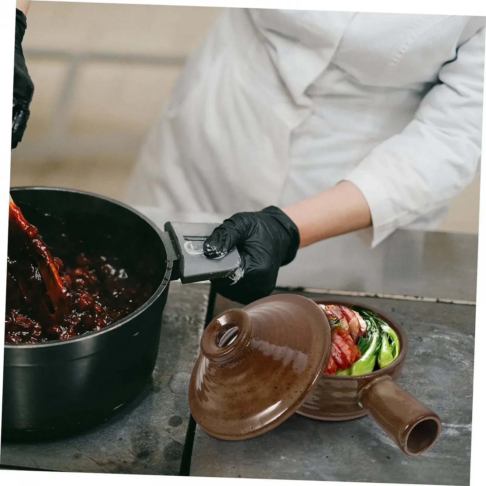 Кастрюля TOYANDONA с крышкой термостойкая для супов и тушения для микроволновой печи антипригарная, фото №3