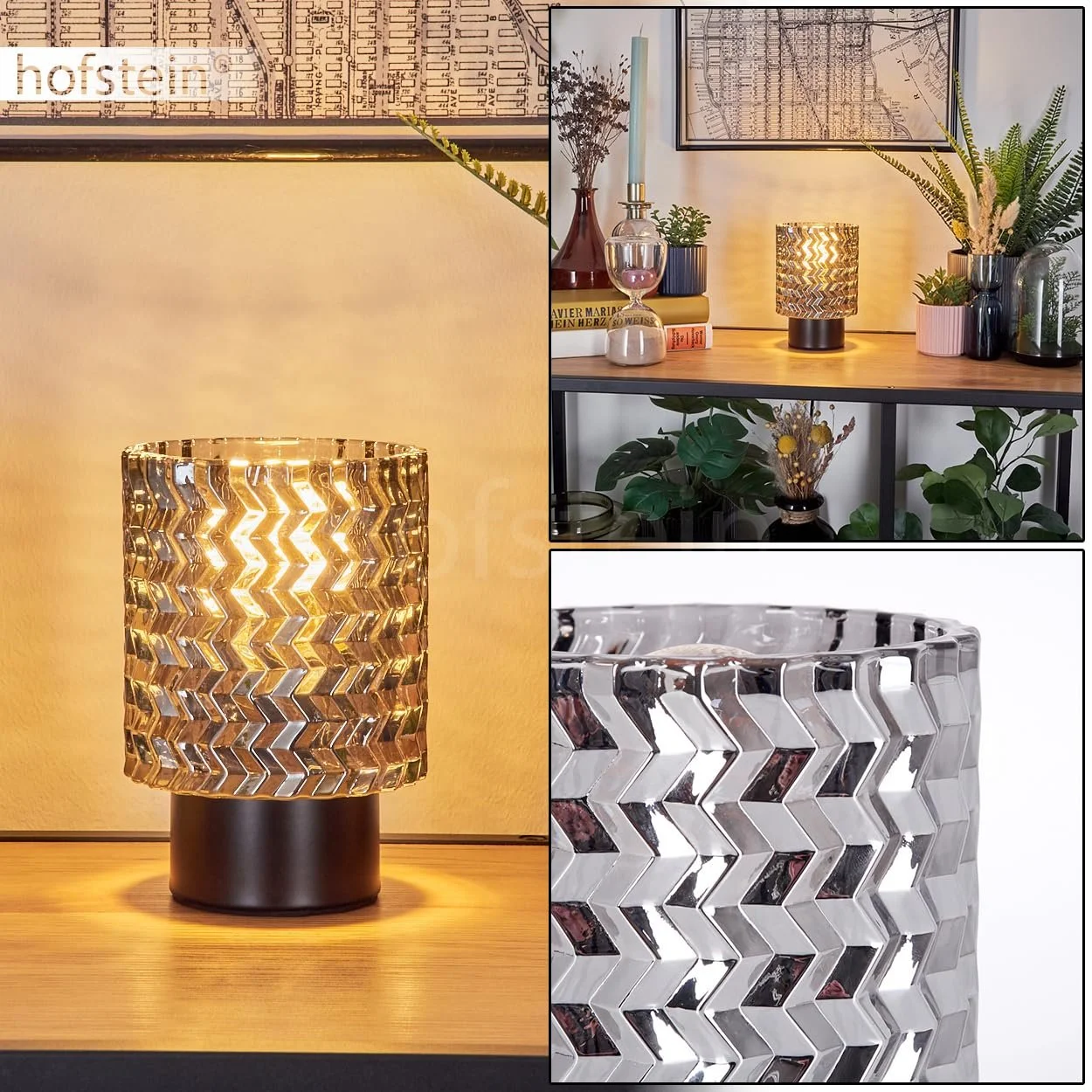 Настільна лампа Falgorosa Modern Vintage / Retro Design Метал / Скло Ø11 см E27 Чорний / Хром / Димчастий, фото №2