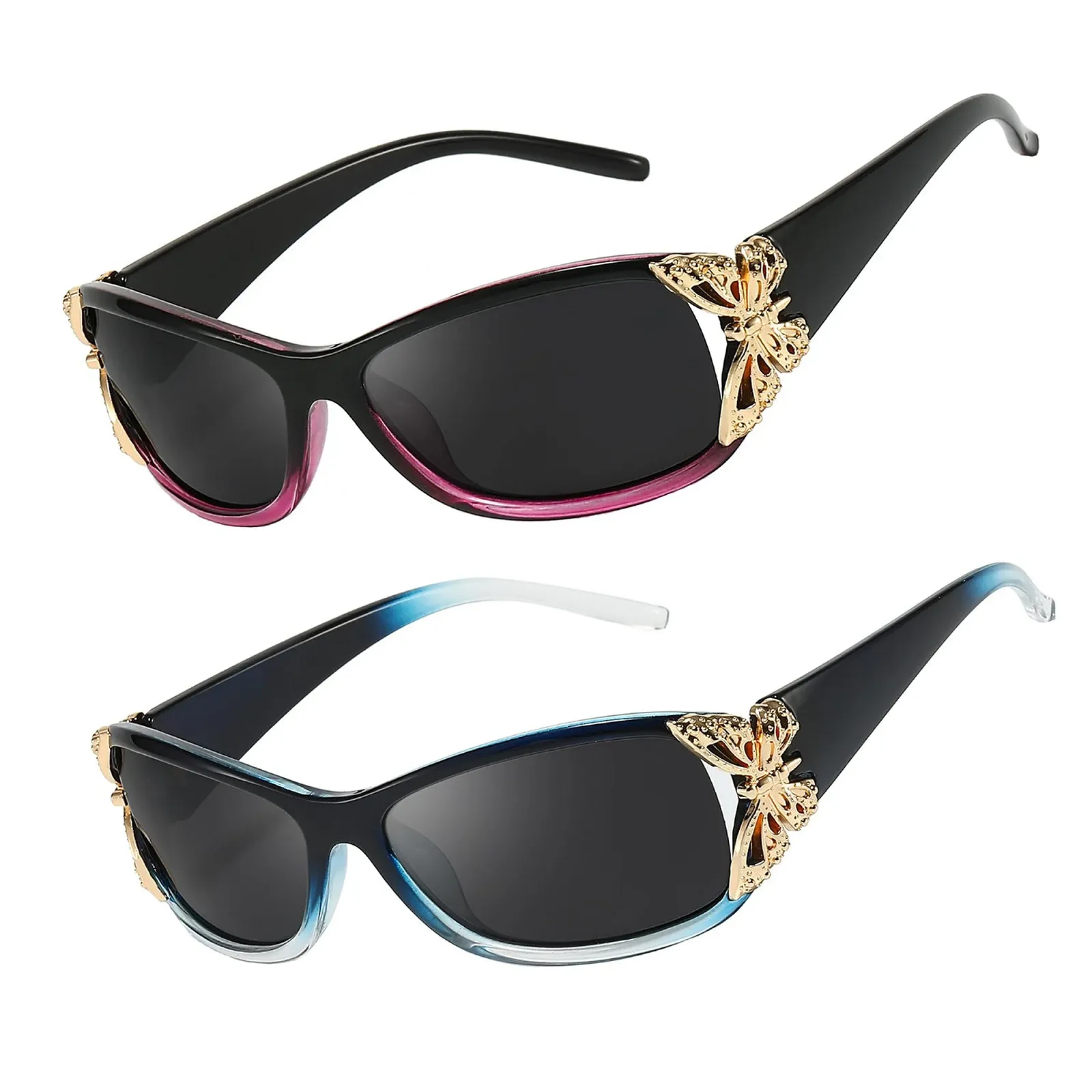 Сонцезахисні окуляри Жіночі Myiaur, 2 шт., поляризовані, захист UV400, облягаюча оправа, прикраса у вигляді метелика, фото №1