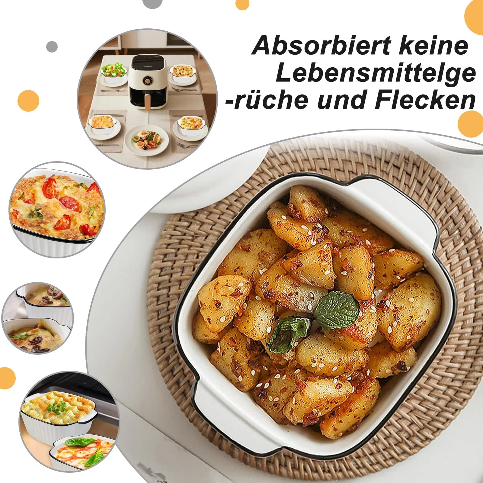 Набор из 4 керамических форм для запекания 400 мл с ручками 14.9 x 11.5 x 5.7 см квадратные для духовки и СВЧ, фото №6