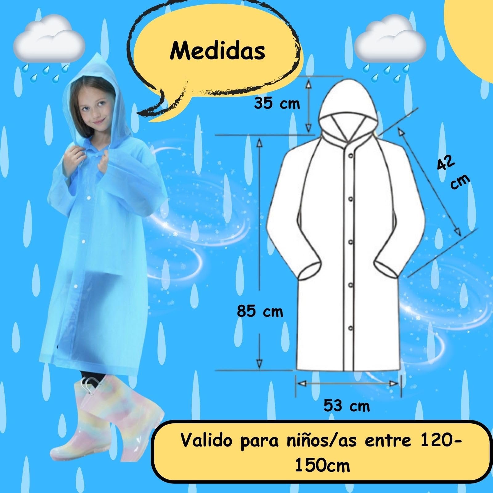 Детская водонепроницаемая куртка One Size Подходит всем детям ростом от 100 до 160 см (от 4 до 12 лет), дождевой плащ, различные цвета, фото №2