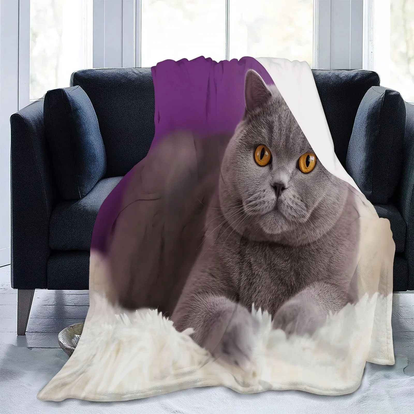 М'який плед Einfachheit Kätzchen Fotografie, високоякісний фланель, сіро-фіолетовий, 200 x 200 см, фото №2