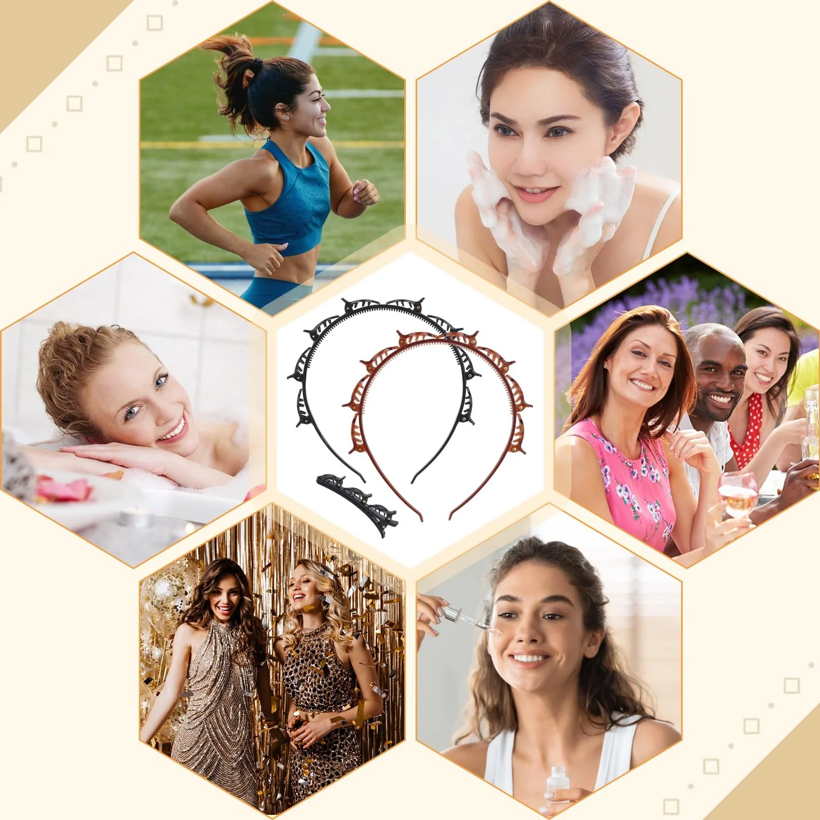 Обруч з кліпсами (4 шт.) Чорний + Коричневий, фото №7