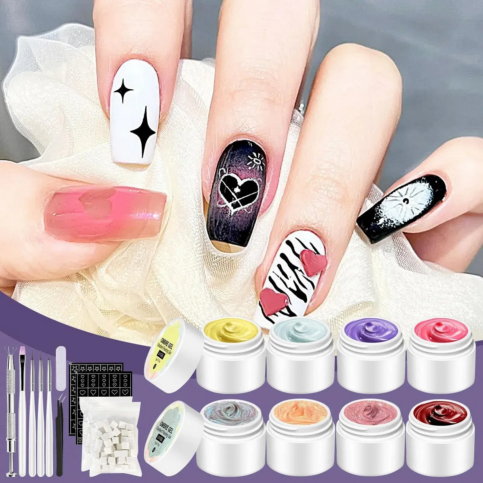 Гель-лак Patting для ногтей, градиент для художественного дизайна ногтей, 8 цветов, креативная палитра, дизайн ногтей, маникюр для женщин и девушек, фото №8 Гель-лак Patting для ногтей, градиент для художественного дизайна ногтей, 8 цветов, креативная палитра, дизайн ногтей, маникюр для женщин и девушек, фото №8