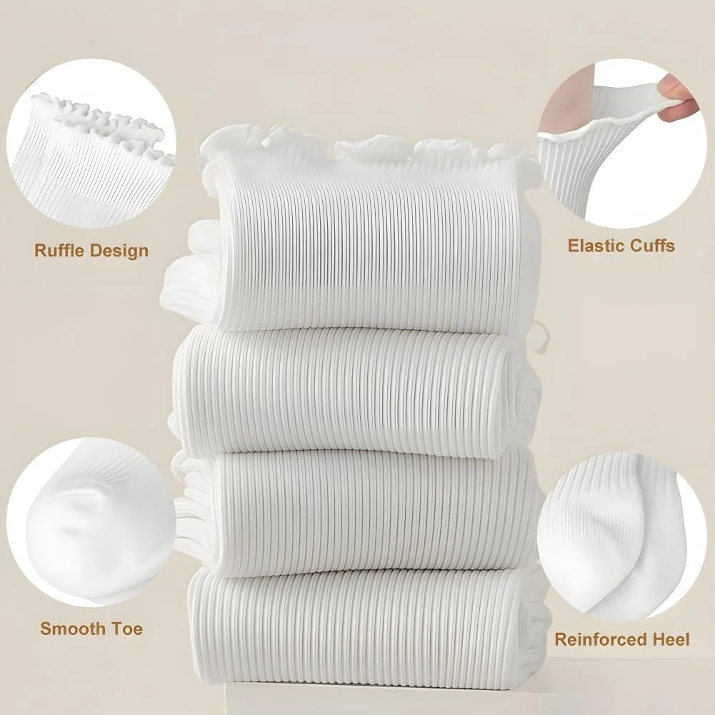 Носки с рюшами Хлопковые носки 4 пары Белый, фото №2 Носки с рюшами Хлопковые носки 4 пары Белый, фото №2