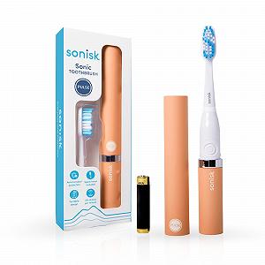 Зубная щетка электрическая Sonisk Pulse портативная дорожная с антимикробной звуковой технологией персиковый цвет. В комплекте 1 батарейка, 2 насадки, 1 дорожный чехол. - Фото 1