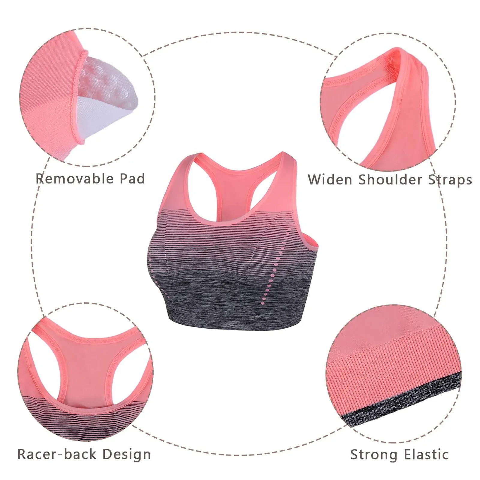 Спортивный бюстгальтер Sykooria без косточек Racerback Push Up с градиентом цвета для йоги и фитнеса, фото №5 Спортивный бюстгальтер Sykooria без косточек Racerback Push Up с градиентом цвета для йоги и фитнеса, фото №5