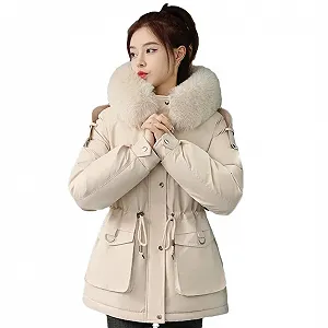 Женское пальто Adhdyuud с карманом, хлопковой подкладкой, капюшоном, длинное, на молнии, зимнее - Фото 1