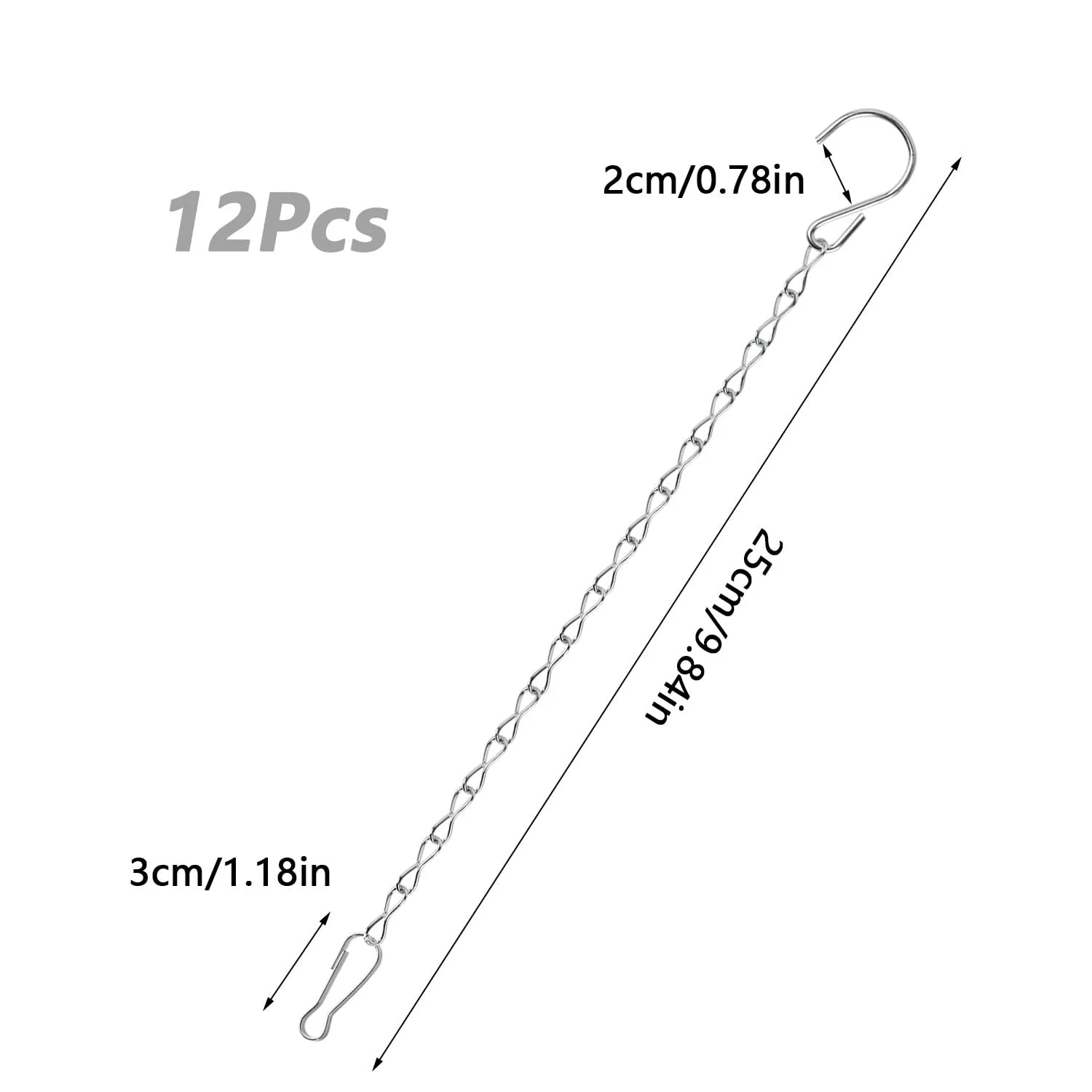 Цепочки для подвесных корзин 25 см металлические с крючками Набор 12 шт. Серебристый, фото №2