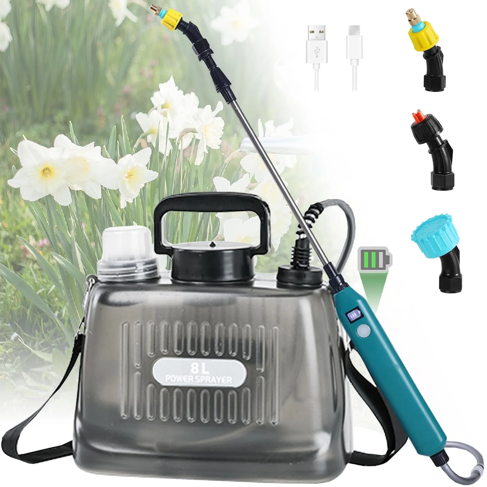 Обприскувач акумуляторний DOUBFIVSY AutoPump 8 L з 3 форсунками та телескопічною штангою, фото №1