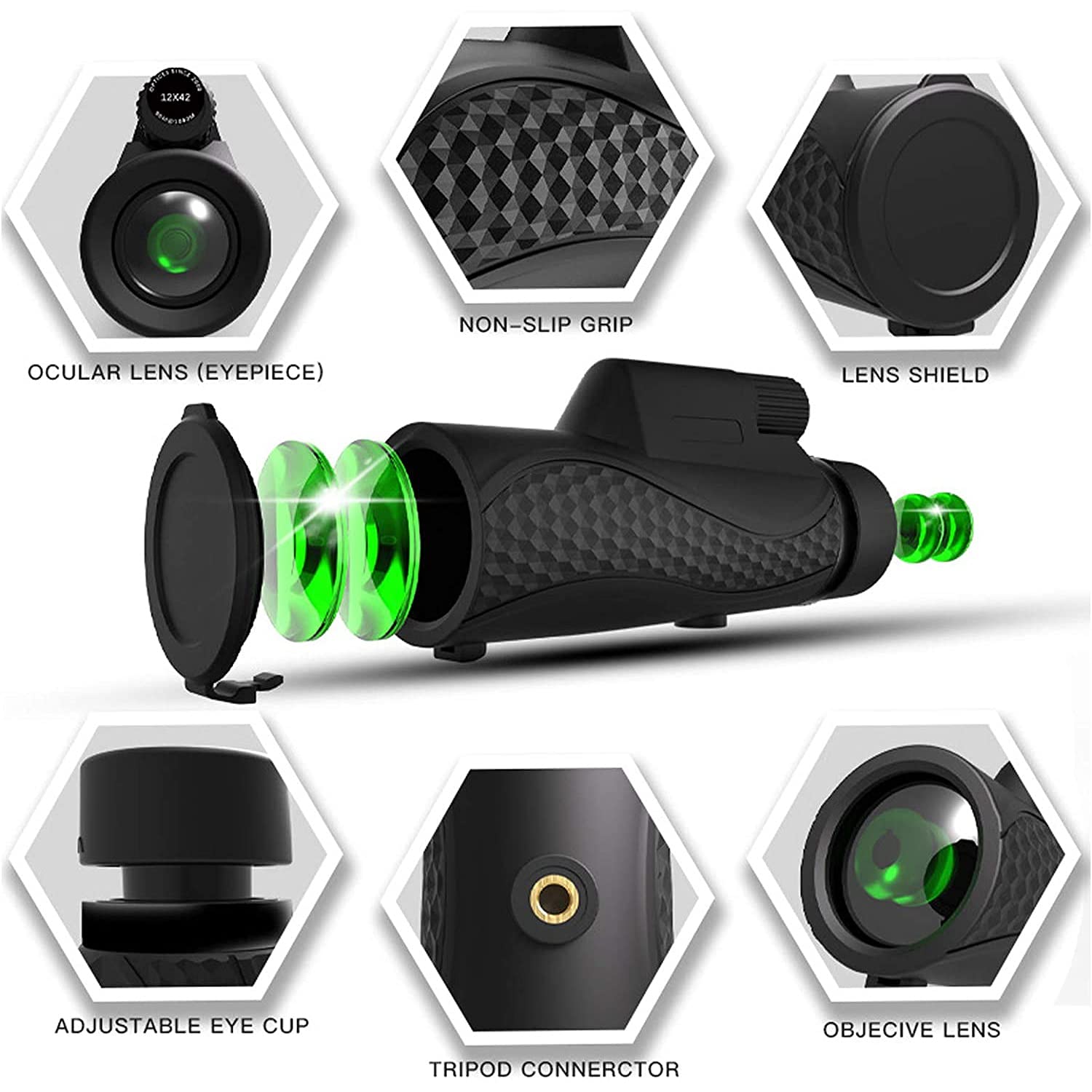 Монокуляр HZYDD Телеcкоп 10x42 Комфортабельний з адаптером для смартфона и штативом BAK4 Prism FMC-лінза безпечний для будь-яких погодних умов, фото №3