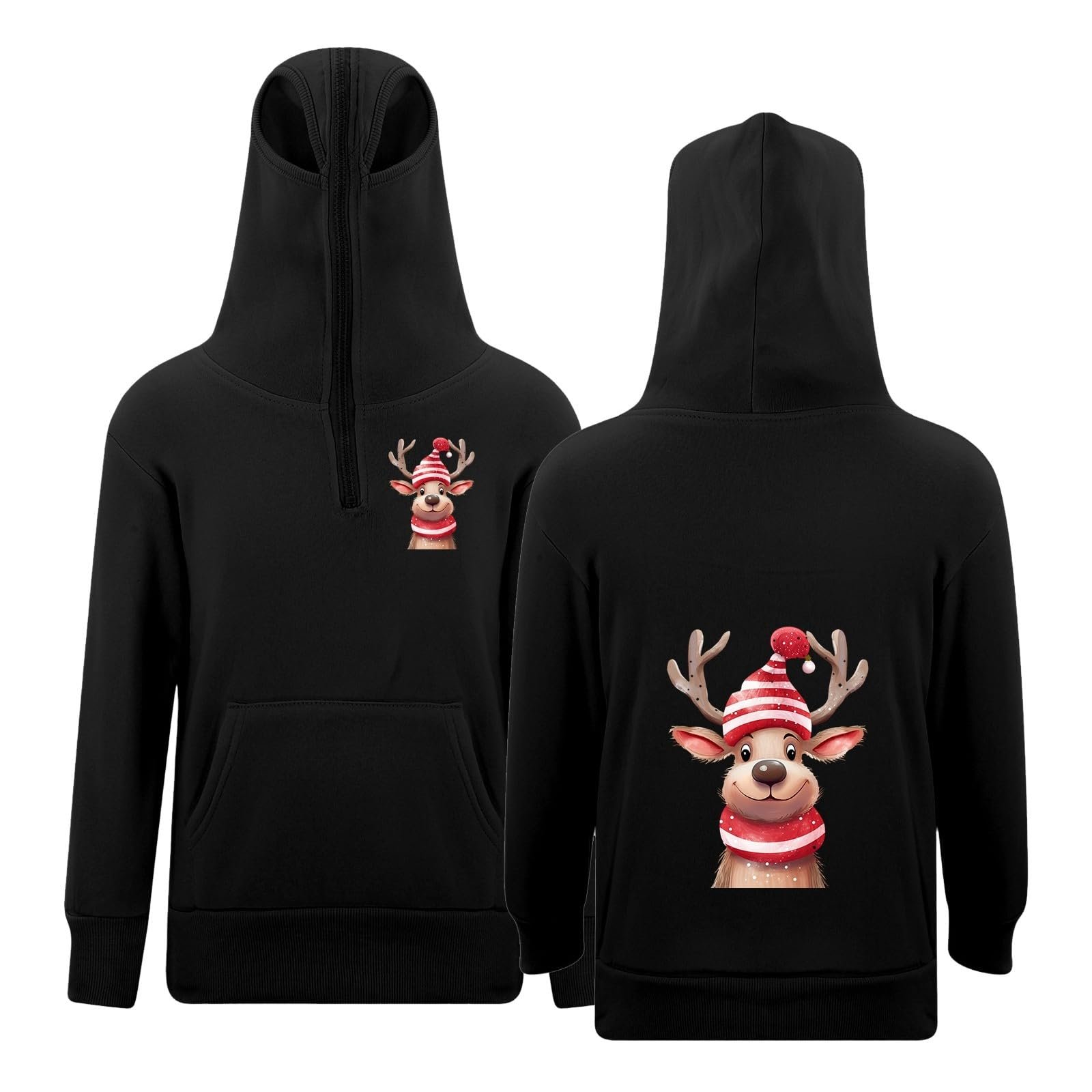 Рождественский джемпер 134 для мальчиков - Худи с принтом на молнии, с люверсами и карманом для повседневной носки, фото №2