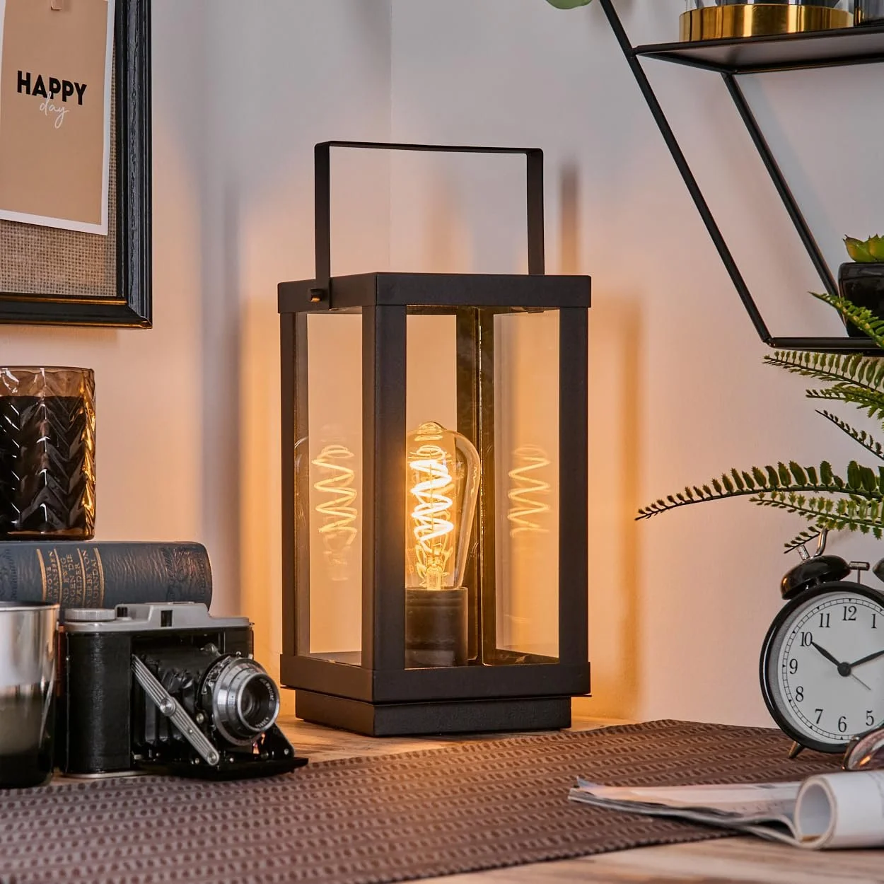 Настільна лампа HOFSTEIN Karan E27 Висота 37 см Чорна/Прозора, фото №8