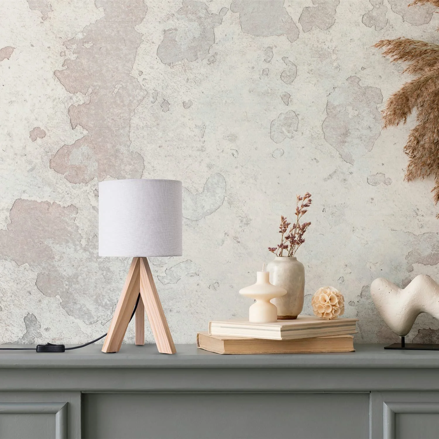 Настільна лампа Paco Home E14 Тканинний абажур Дерево Сталь Бамбук, фото №2