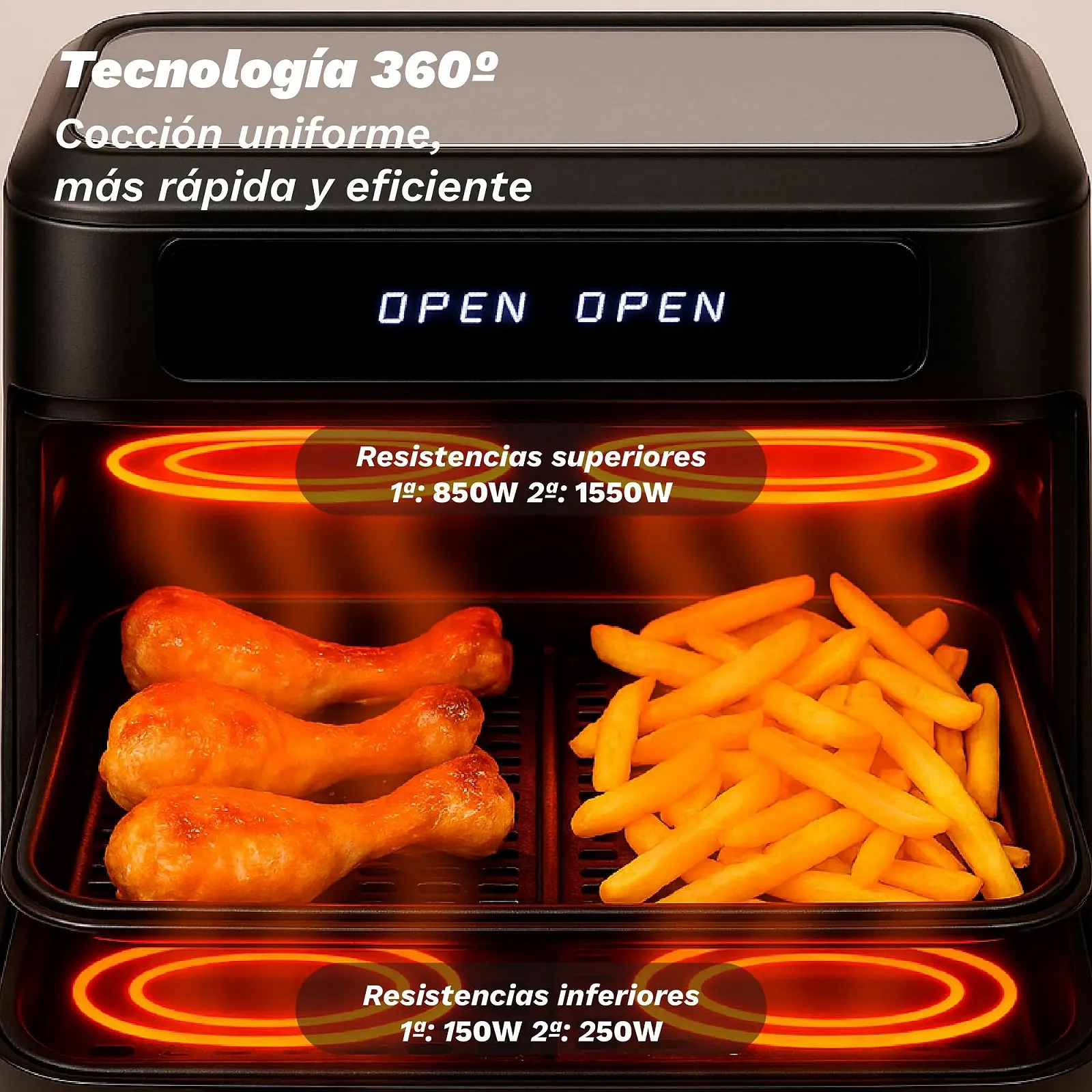 Мультипіч GRUNKEL DUALFLEXIFRYER 2800W Подвійна чаша 5L + 5L + 7L + 3L Технологія 360° 10 програм Незалежне керування, фото №3 Мультипіч GRUNKEL DUALFLEXIFRYER 2800W Подвійна чаша 5L + 5L + 7L + 3L Технологія 360° 10 програм Незалежне керування, фото №3