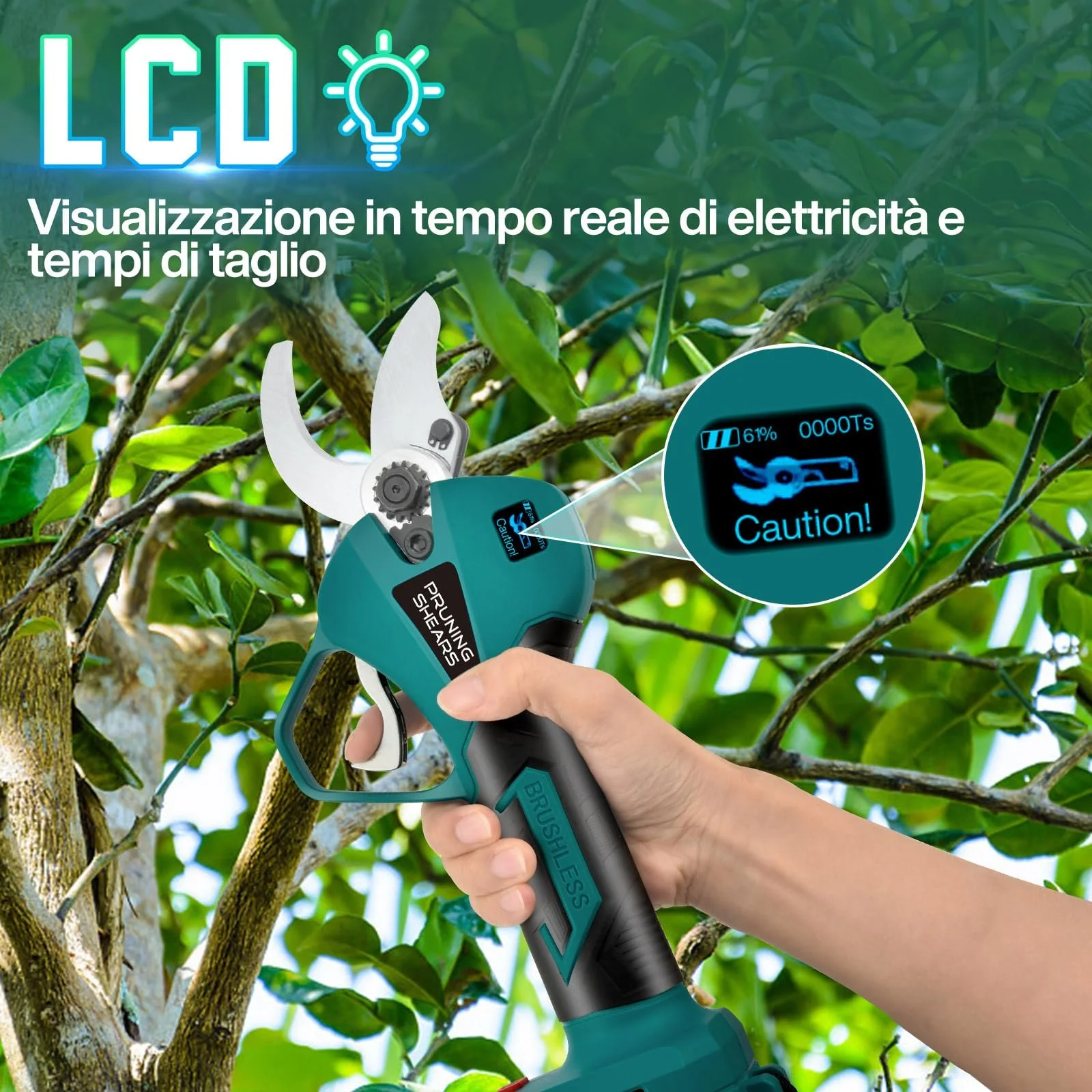 Електричні секатори Vothen Professional 4 см, 2 акумулятори 2 А·год LCD, прогресивний різ, бездротові секатори з піхвами для обрізки олив, виноградників, синій, фото №3