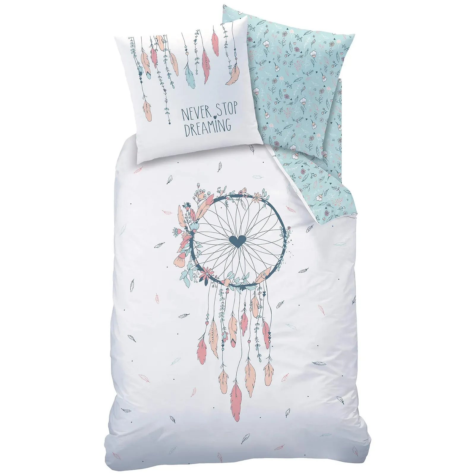 Набор постельного белья Matt&Rose Dream Catcher Фланель Цветы и перья 135 x 200 см + 80 x 80 см 100% Хлопок, фото №6