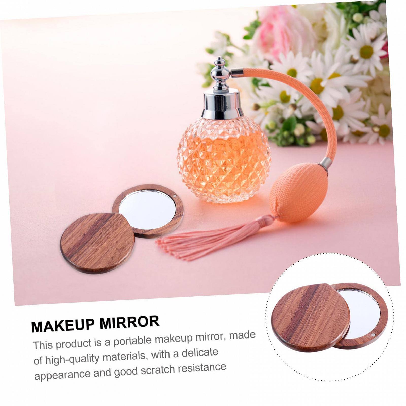 Зеркало Angoily Portable 2 x Cosmetic Folding Pocket Makeup Round Compact Travel Walnut, фото №3