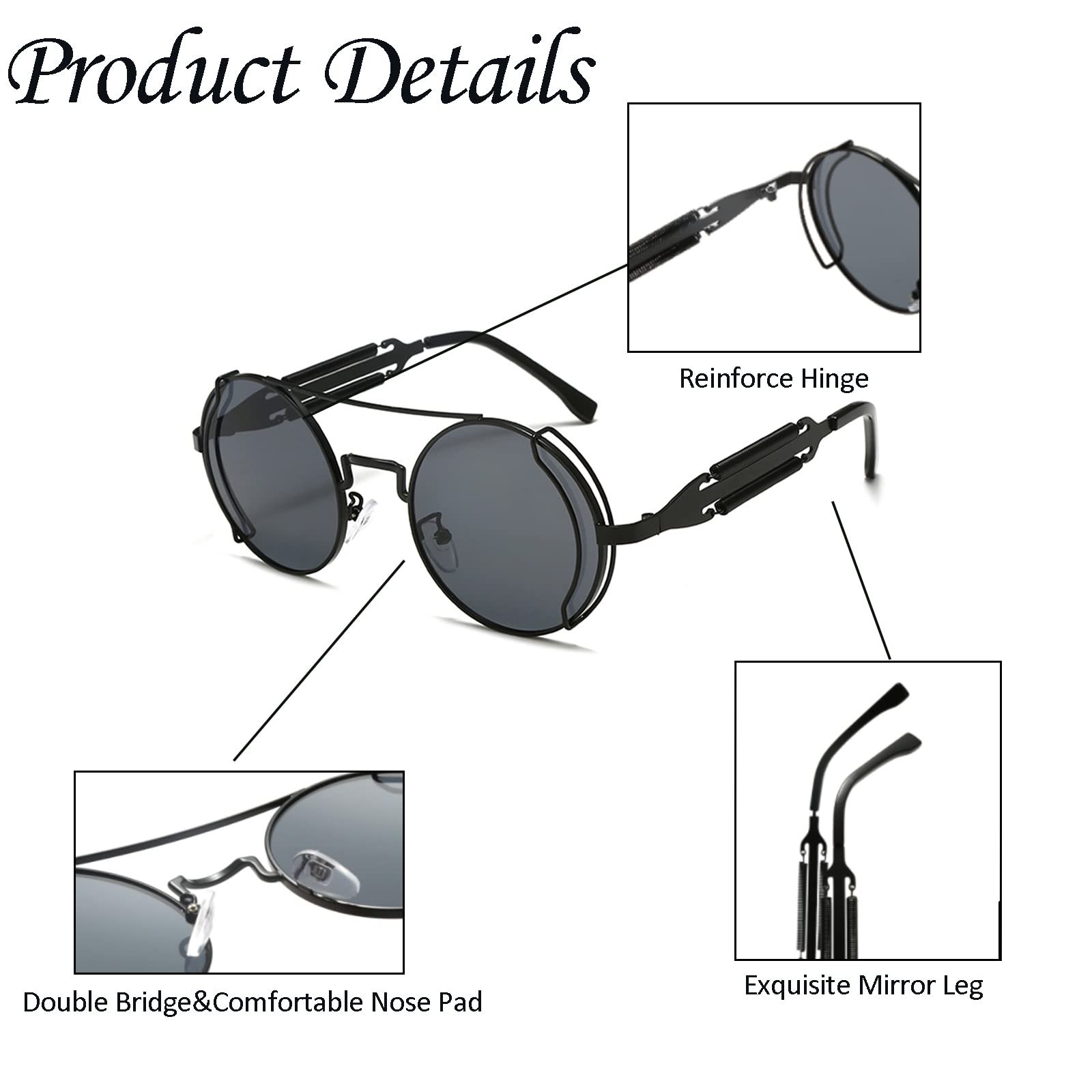 Сонцезахисні окуляри Круглі YAMEIZE Вінтажні Steampunk з UV400 захистом, металева оправа, фото №3