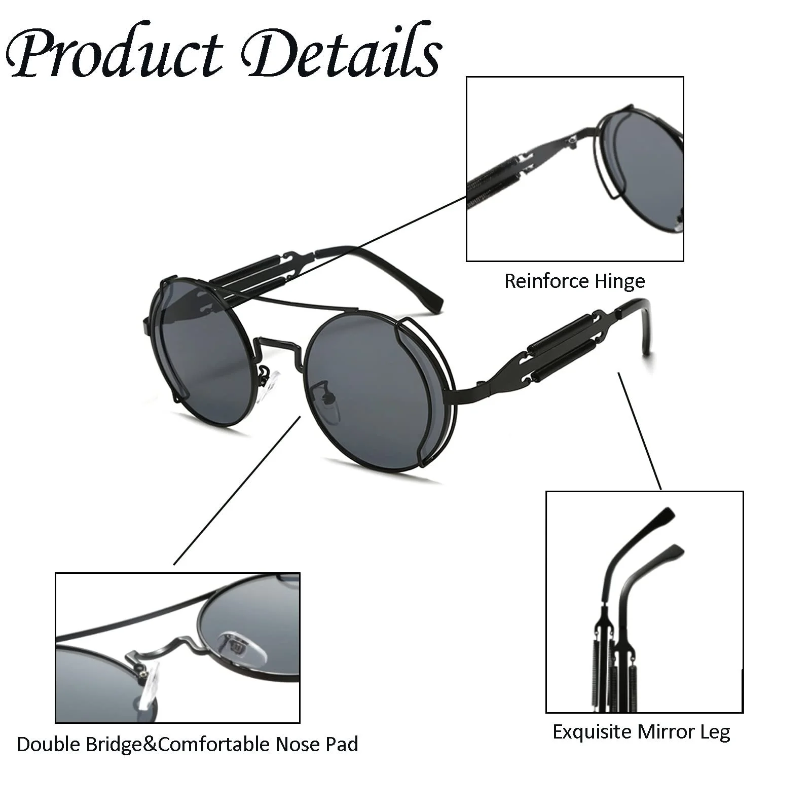 Сонцезахисні окуляри YAMEIZE Вінтажні круглі стімпанк із захистом UV400, металева оправа, фото №3 Сонцезахисні окуляри YAMEIZE Вінтажні круглі стімпанк із захистом UV400, металева оправа, фото №3