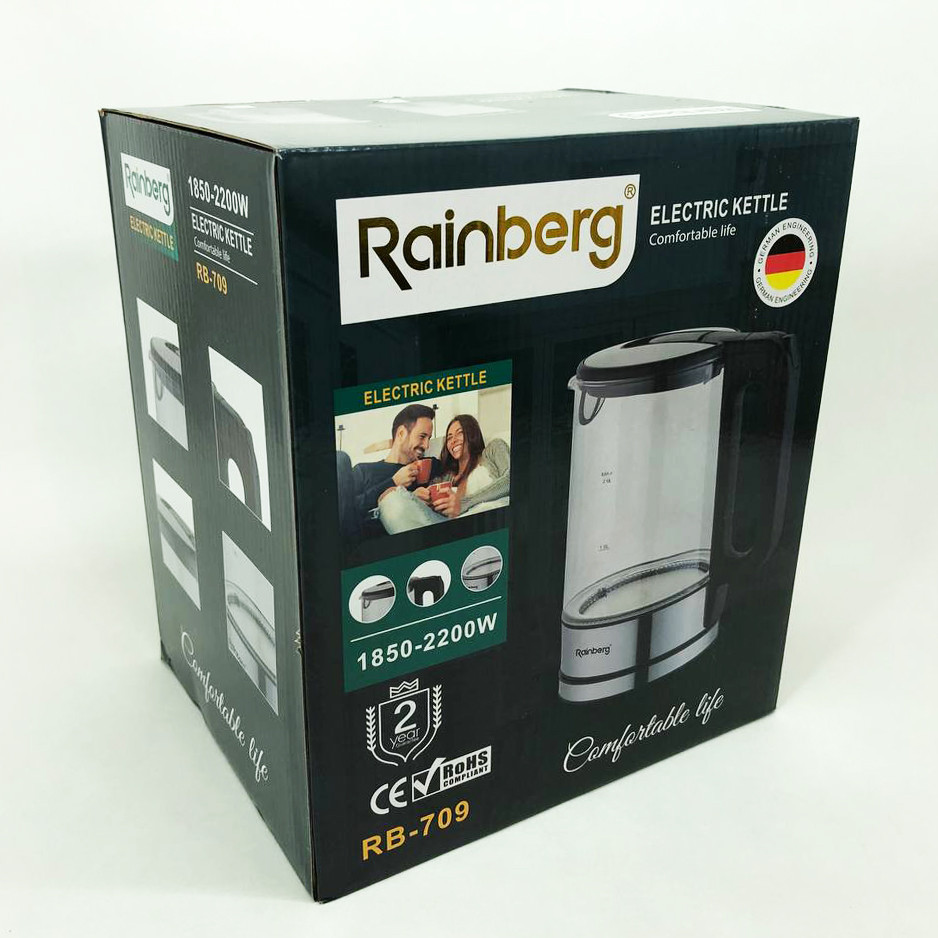 Дисковий електричний чайник Rainberg RB-709 скляний з підсветкою, фото №4 Дисковий електричний чайник Rainberg RB-709 скляний з підсветкою, фото №4