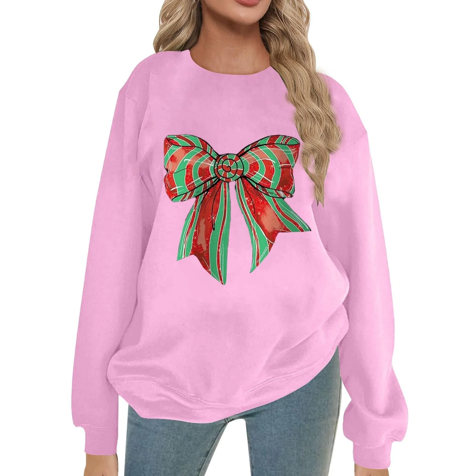 Рождественский Топ Женский UK-Sweatshirts Повседневный 2025 Рождественские Свитшоты Милый Пуловер с Елкой Смешной Принт Санты Топы 2024 Осень и Зима, фото №1