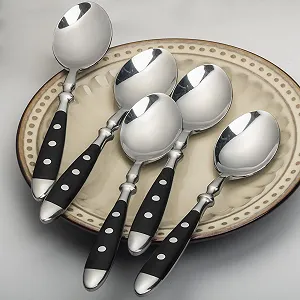 Ложка суповая Alata, набор 6 шт, нержавеющая сталь, черные ручки, полированная, серия Berlin synthetic.ua - Фото 1