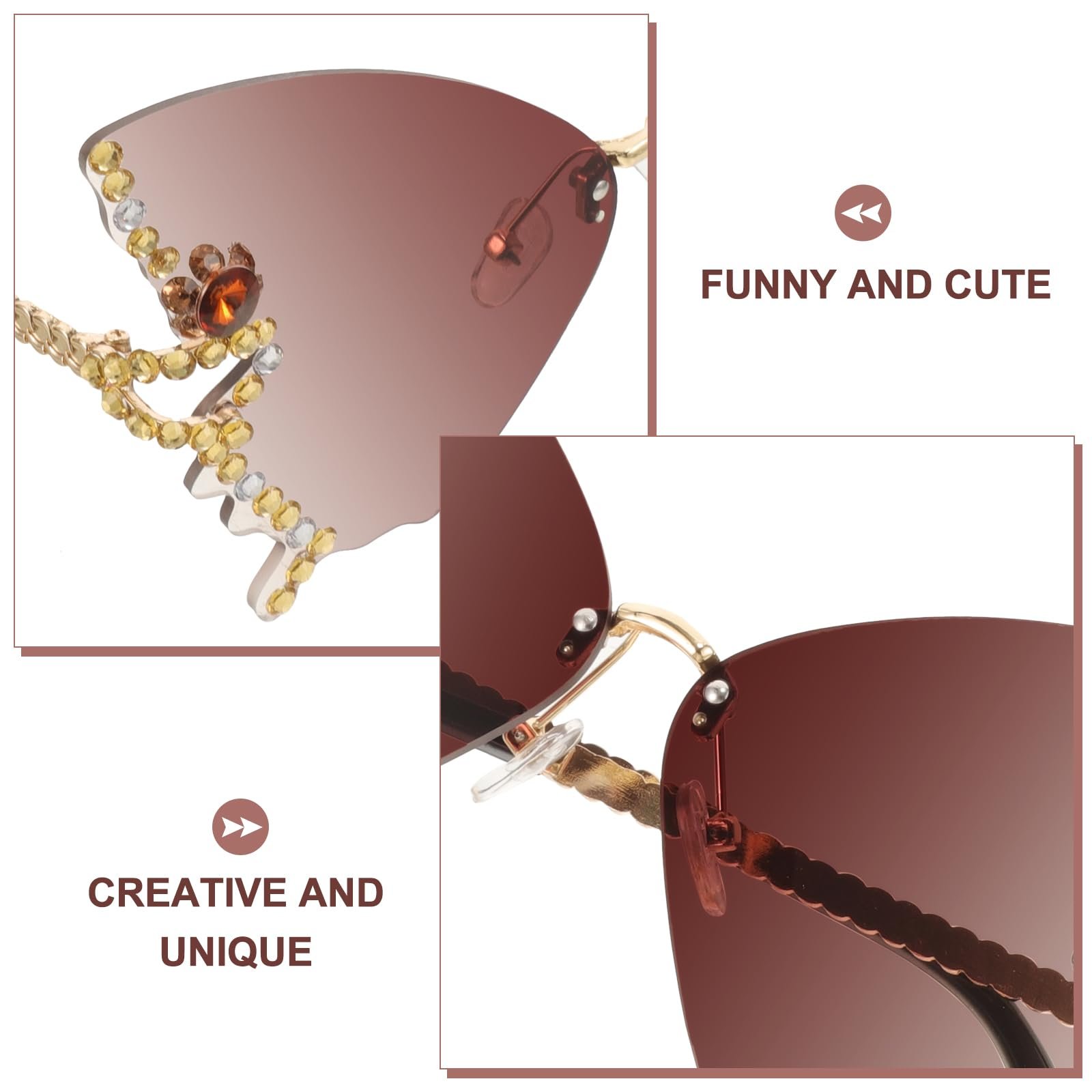 Сонцезахисні окуляри Метелик Діамант VALICLUD Вінтажні Без оправи Стрази, фото №5