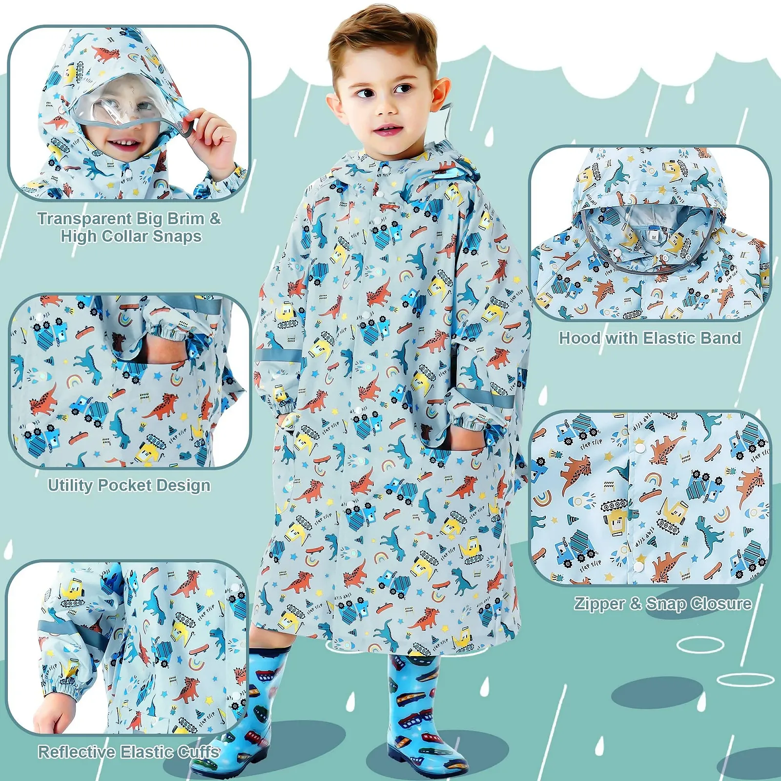 Дитячий дощовик-пончо Domueay для хлопчиків, водонепроникний, фото №3