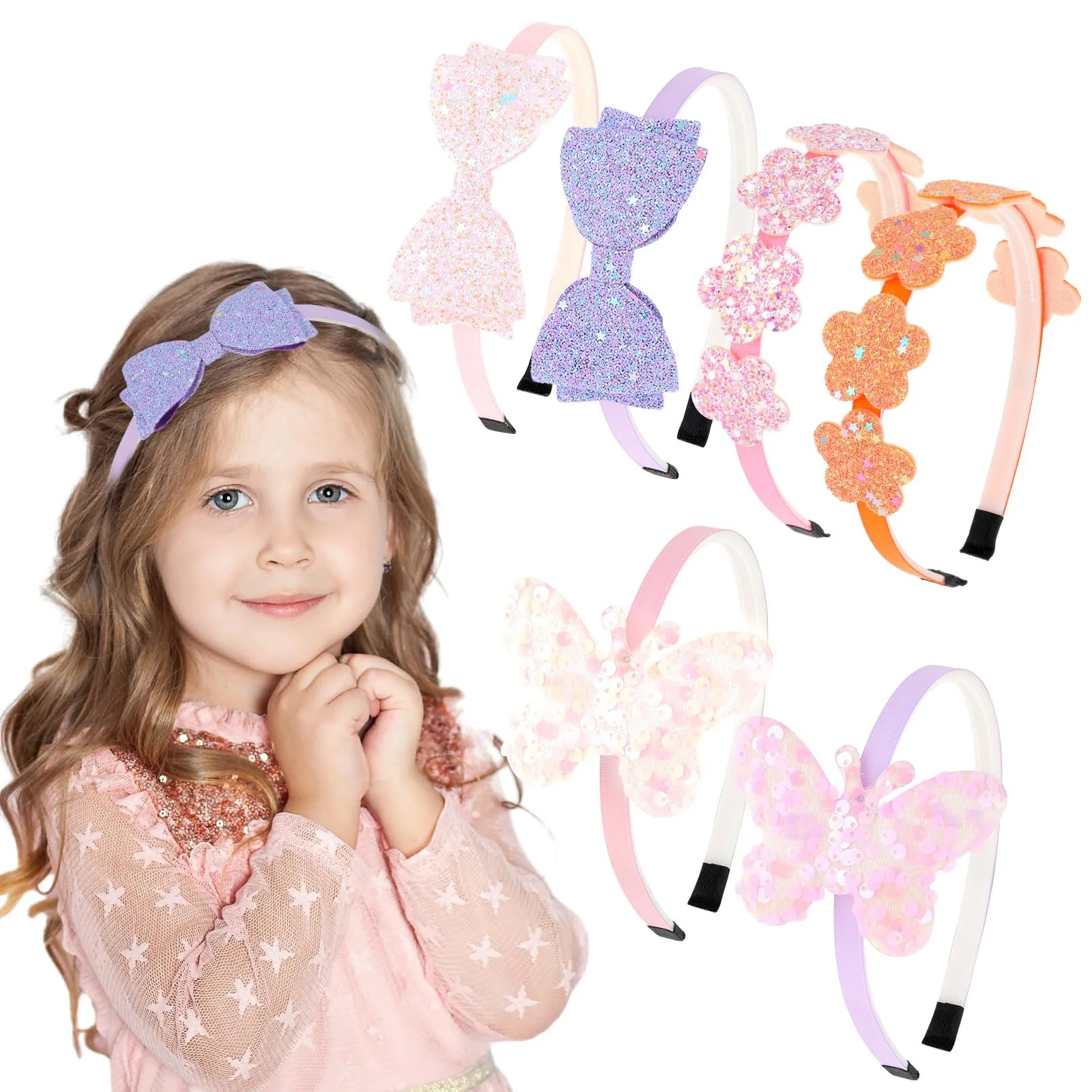 Обруч Блискучий Бант Метелик Квітковий Різнокольоровий, 6 шт, фото №9