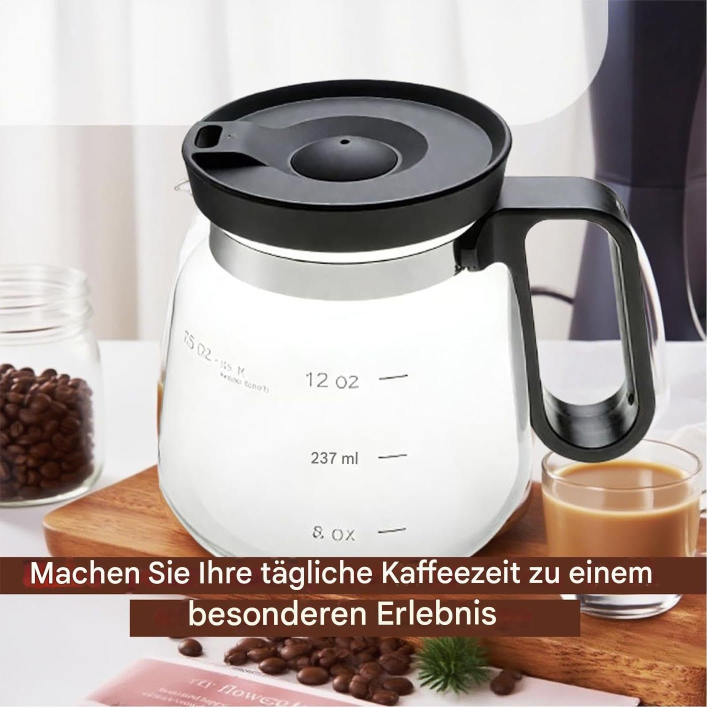 Кружка Стеклянная 473 мл с ручкой и крышкой, фото №5