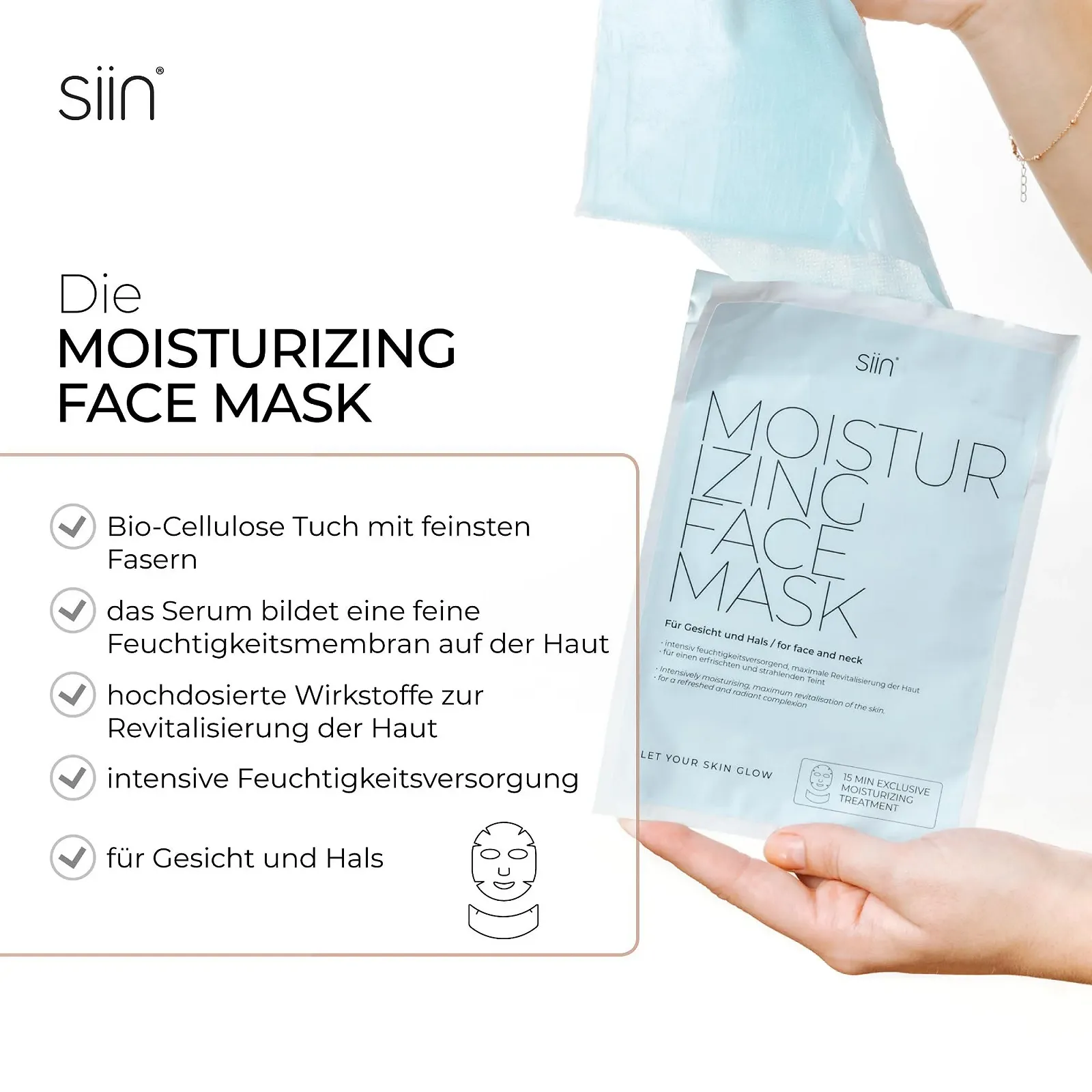 Маска для лица Увлажняющая siin - Упаковка из 5 штук Интенсивное увлажнение для сухой кожи - Тканевая маска с гиалуроновой кислотой, Fucogel & Коллагеном - Интенсивное увлажнение для лица и шеи, фото №3 Маска для лица Увлажняющая siin - Упаковка из 5 штук Интенсивное увлажнение для сухой кожи - Тканевая маска с гиалуроновой кислотой, Fucogel & Коллагеном - Интенсивное увлажнение для лица и шеи, фото №3