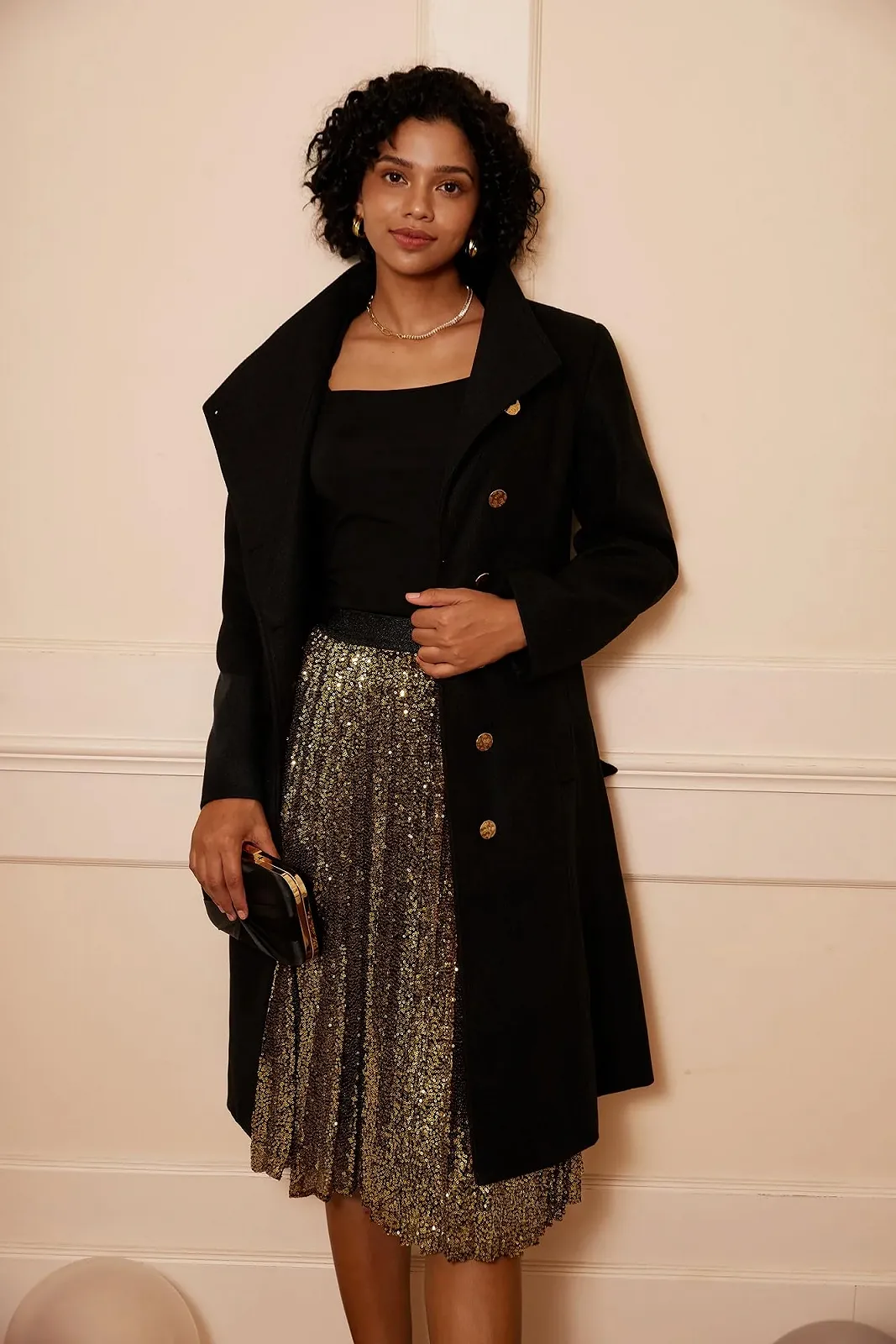 Пальто GRACE KARIN A-силуету з відкладним коміром на один ґудзик з поясом, фото №2 Пальто GRACE KARIN A-силуету з відкладним коміром на один ґудзик з поясом, фото №2