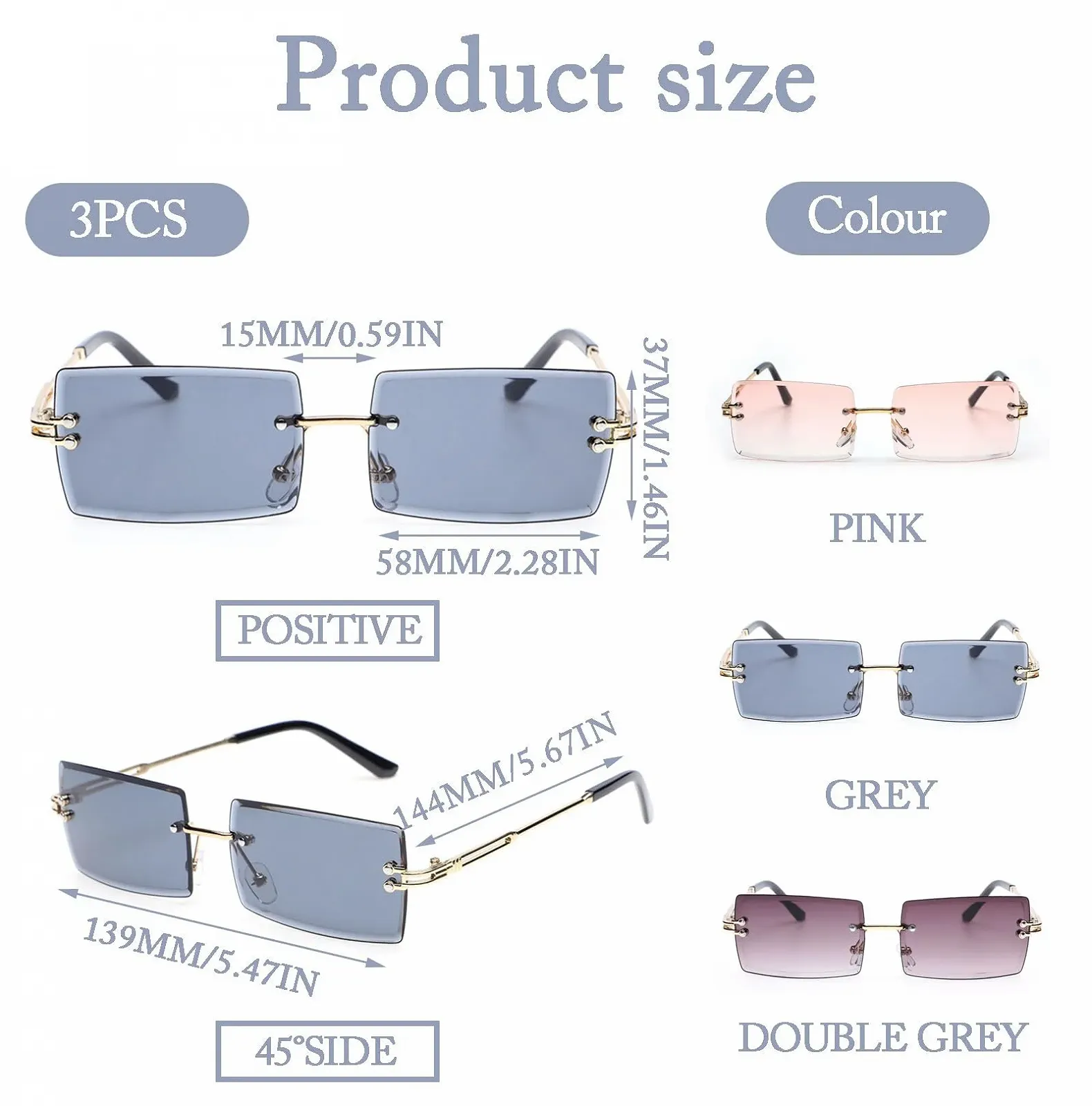 Сонцезахисні окуляри Ретро YEWCEP 3 шт, унісекс, рожеві, фото №2