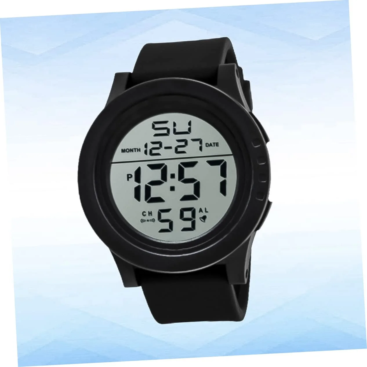 Цифровые часы OATIPHO водонепроницаемые с датчиком свечения, солнечной батареей и светодиодной подсветкой, черные кварцевые часы, мужские часы-хронограф на солнечной батарее с большим экраном, черные, фото №8