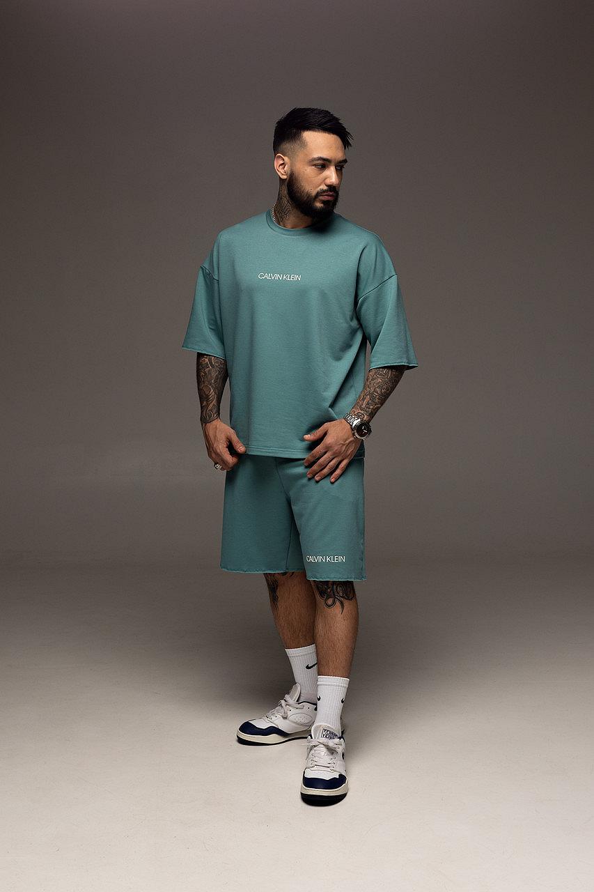 Костюм мужской летний берюзовый Calvin Klein Стильный оверсайз на лето Базовый комплект для мужчины, фото №7