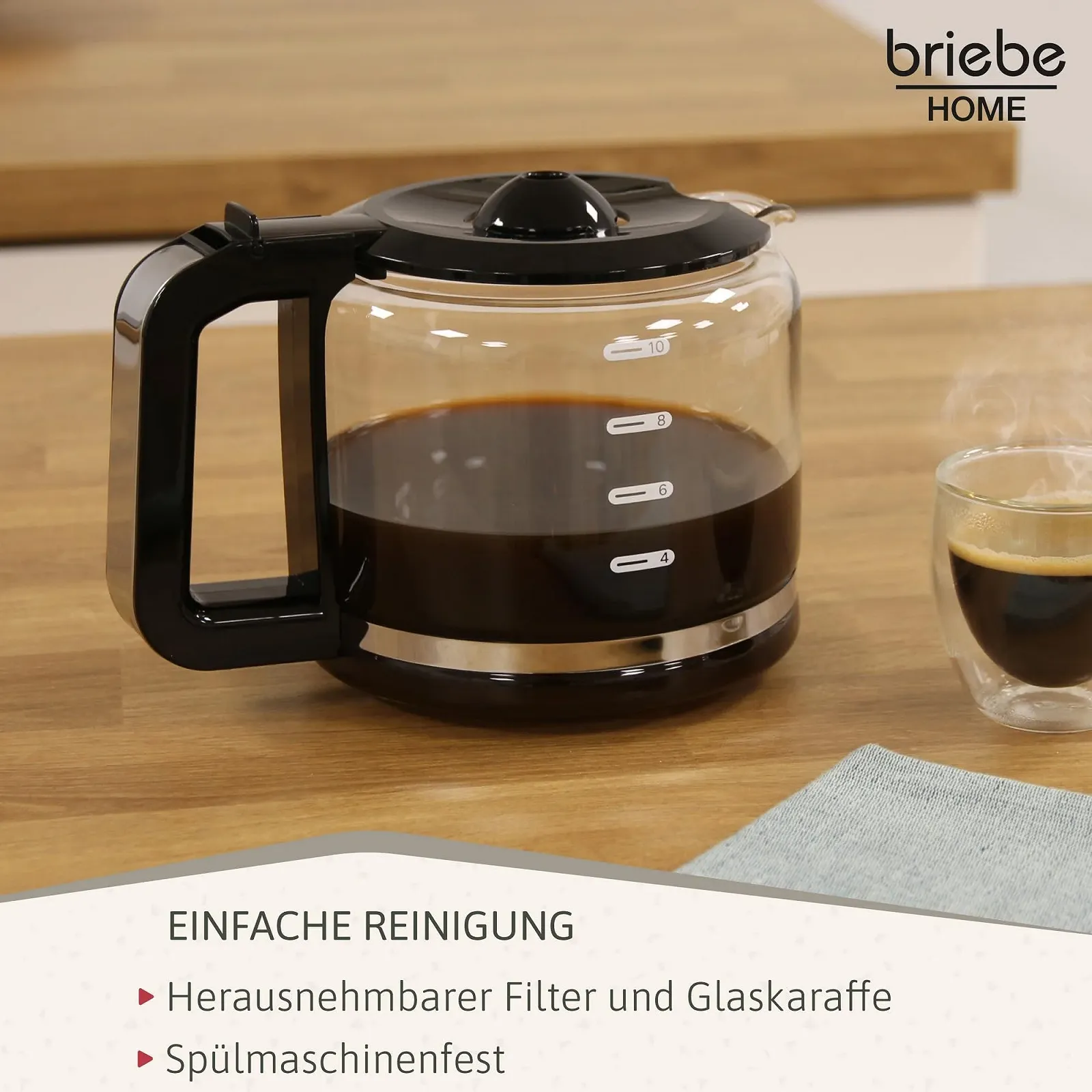 Набор кофеварка и электрический вспениватель молока briebe Elegance 10 чашек, 1.25 L, 4-в-1, Черный, фото №8