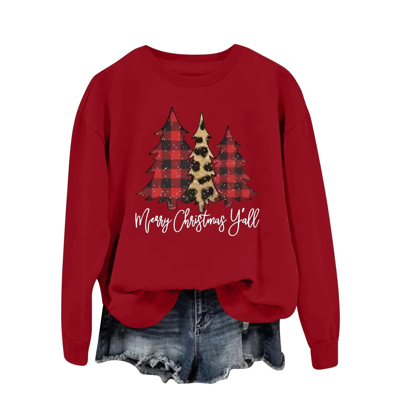 Женский свитшот с длинными рукавами с принтом "Merry Christmas Letter Christmas Tree" с капюшоном, фото №1