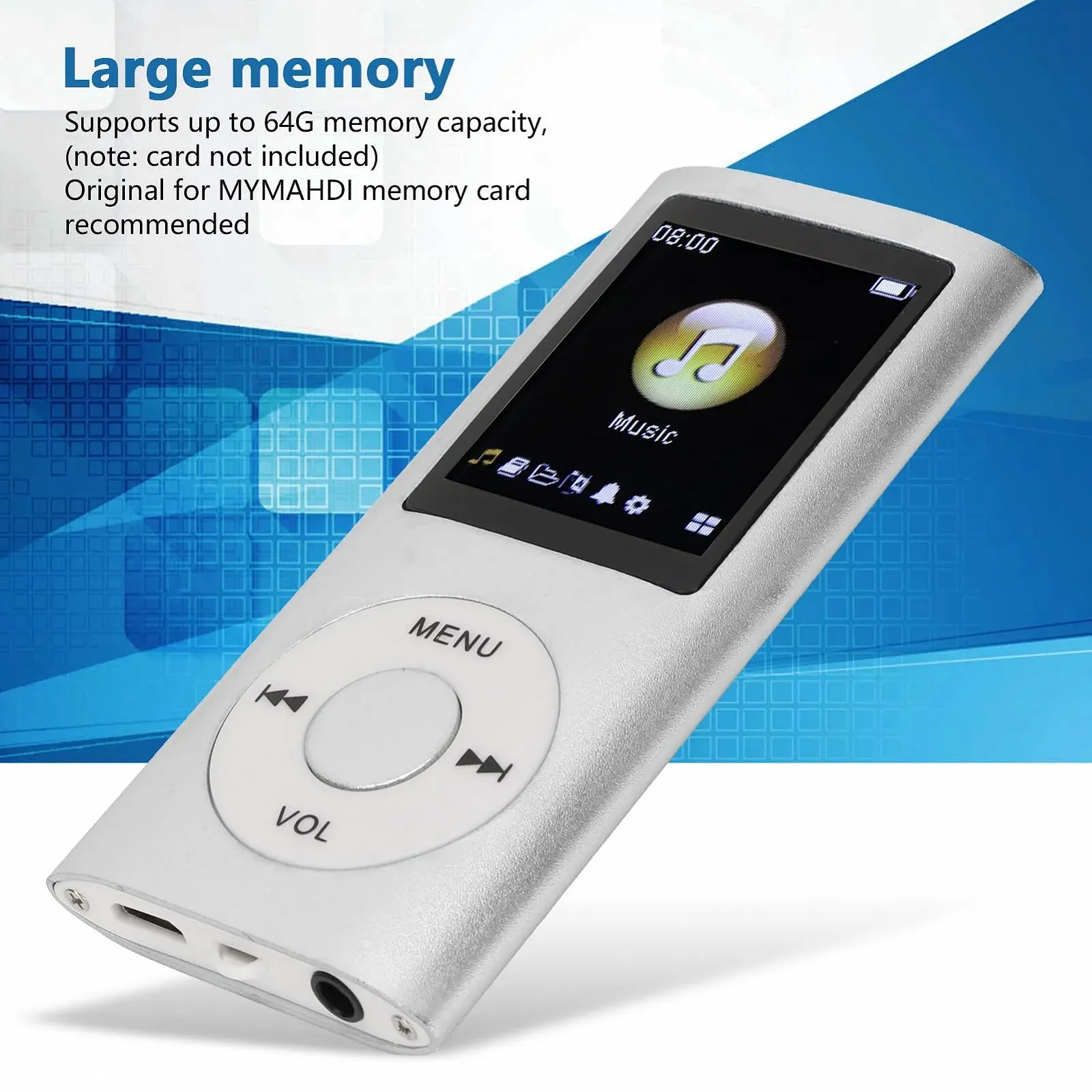 MP3 плеєр Stylish Multifunctional з навушниками Silver, фото №2