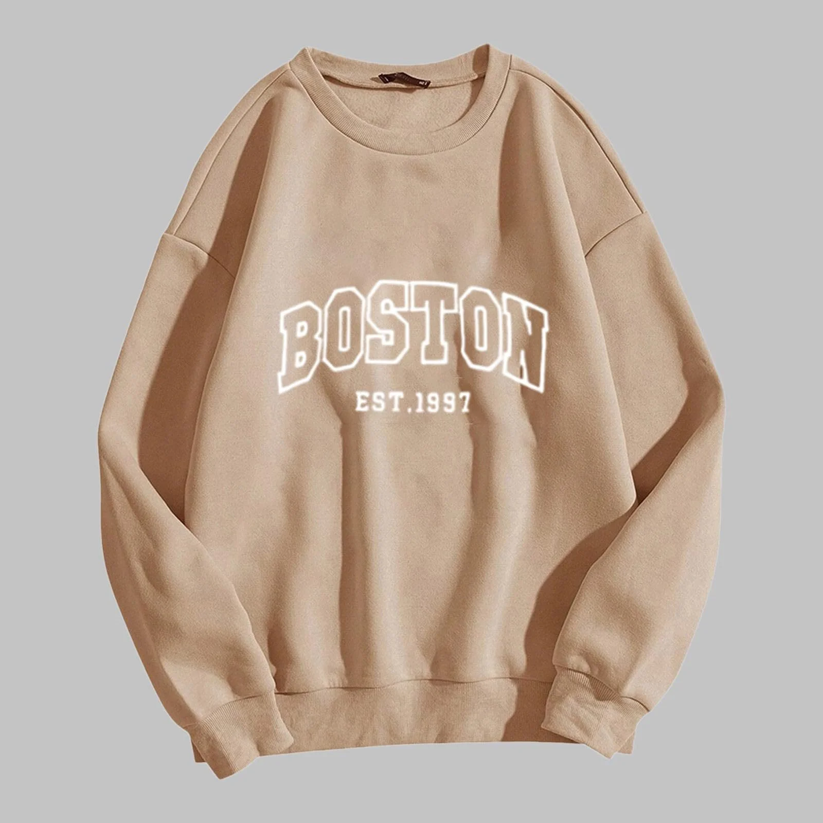 Бостонские свитшоты для женщин Спортивная надпись 2025 Спортивный Свободный крой Повседневный Однотонный Модный топ Крутой пуловер Свитшоты Y2K Модный Workou Милый, фото №2