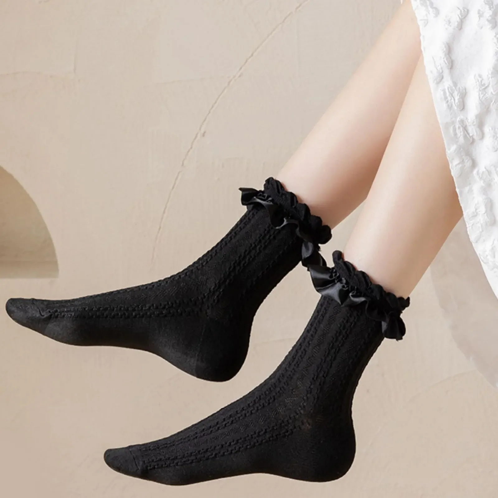 Носки с рюшами Женские носки с рюшами One Size Кружевные носки до щиколотки Носки с рюшами Носки для платья принцессы Вязаные носки для женщин Девочек (9 пар), фото №6