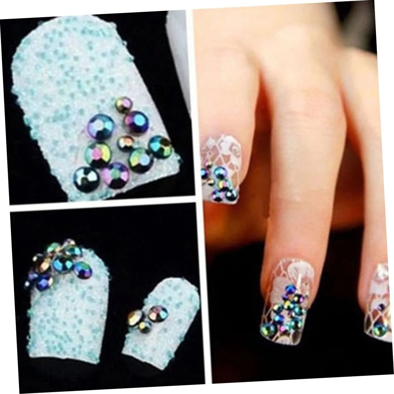 Стрази для нігтів Healeved Багатоколірні Діамант Камінь Різнокольорові Блискітки Плоска задня частина, фото №4