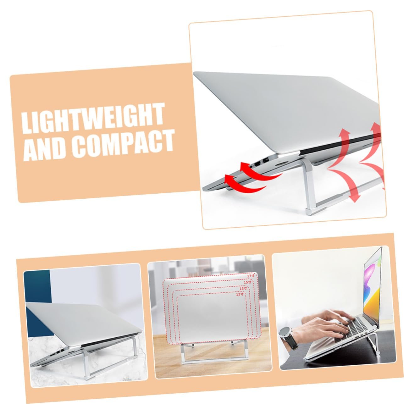Подставка для ноутбука Складная из прочного алюминиевого сплава для экономии места для стола Улучшенная циркуляция воздуха Портативная для путешествий, фото №8
